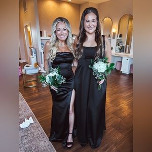 black satin strapless bridesmaid dress